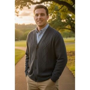 Liberty Blues Mens Cable Knit Button Front Cardigan Sweater Size 2XL Big Grandpa